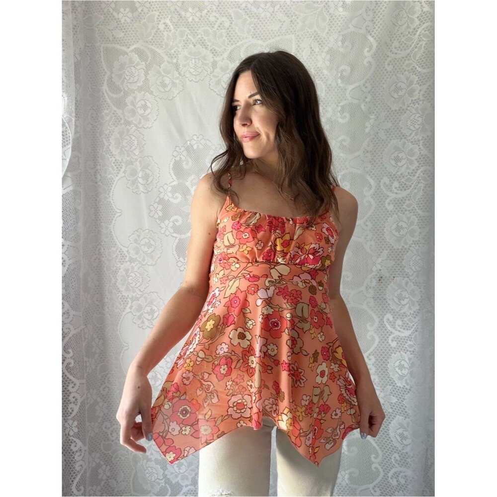 Y2K Self Esteem Floral Handkerchief Babydoll Tank Top Pink Size Medium